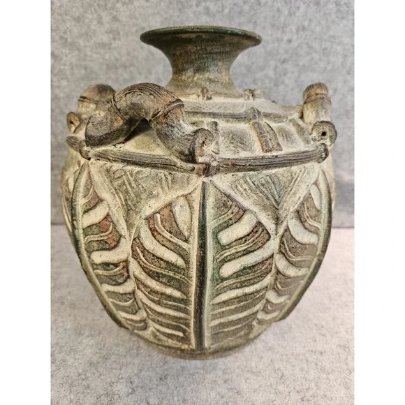 Vintage Chinoiserie Mid 20th‎ Century Ironstone Vase Monstera Leaves Motif